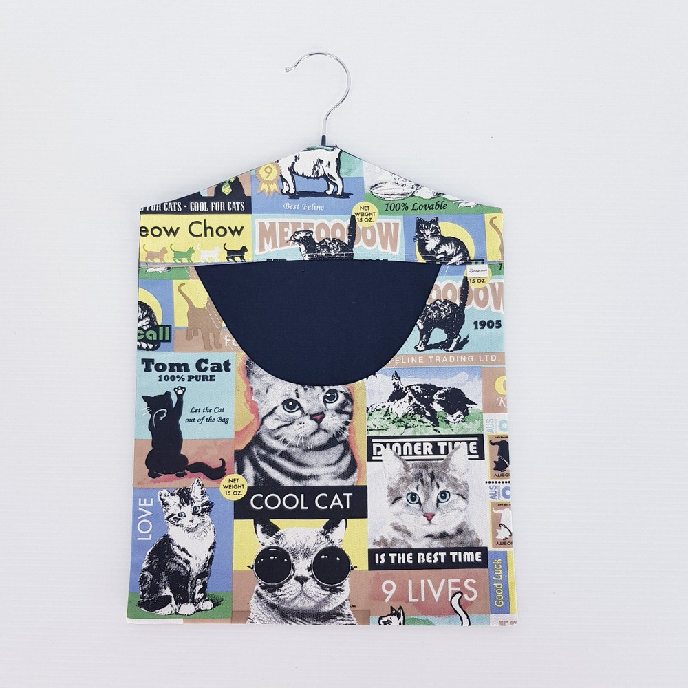 Peg Bag Handmade Cat Kitten Cats Print Black Lined Laundry Clothes Peg Holder