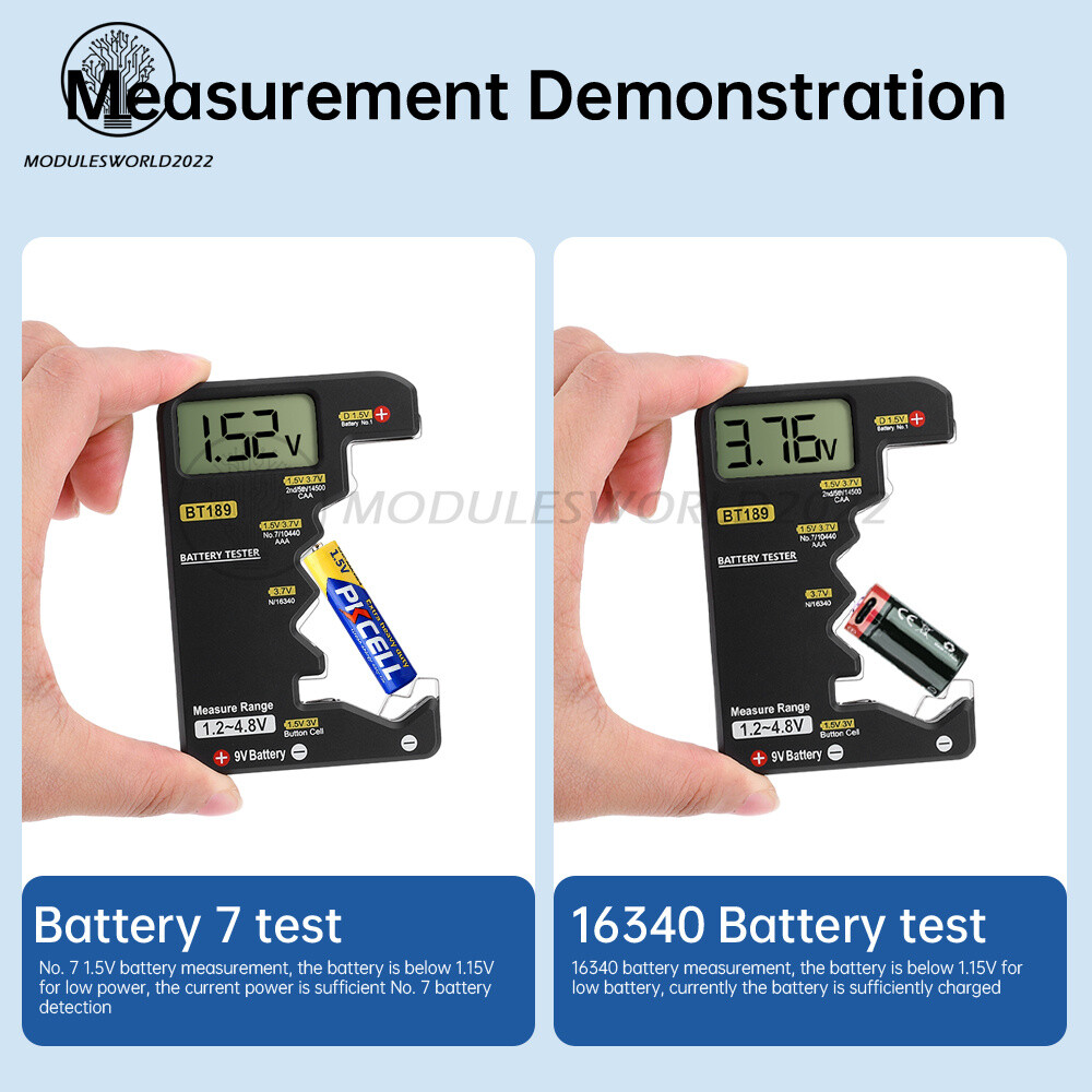 Digital Battery Tester Checker Electricity Indicator Universal AA, AAA 9V Button