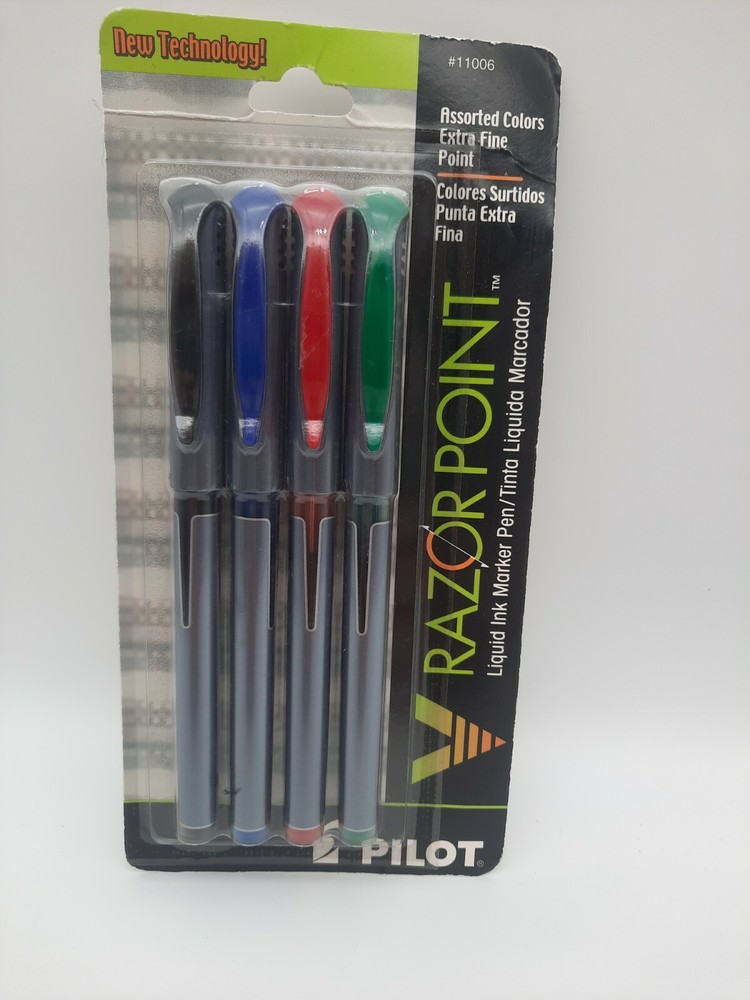 Pilot 11006 V Razor Point Extra Fine Liquid Ink Markers 4-Pack Assorted Colors