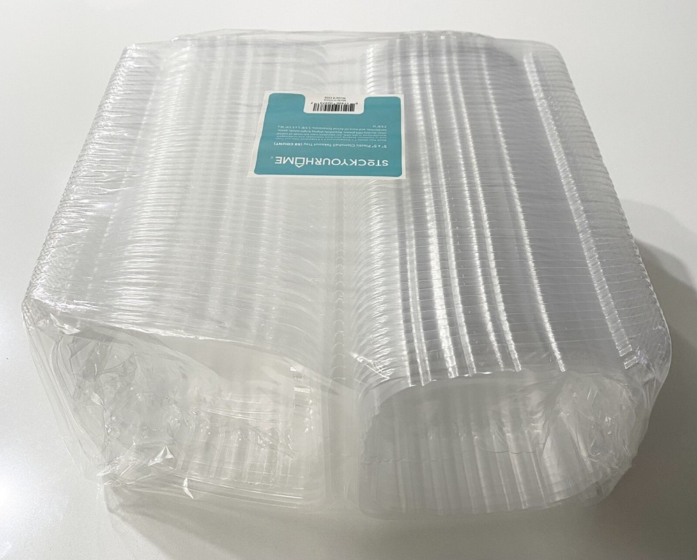 Take-Out Containers Clear Hinged Clam Shell Boxes (50 Pack) 5"x 5"x 3. New