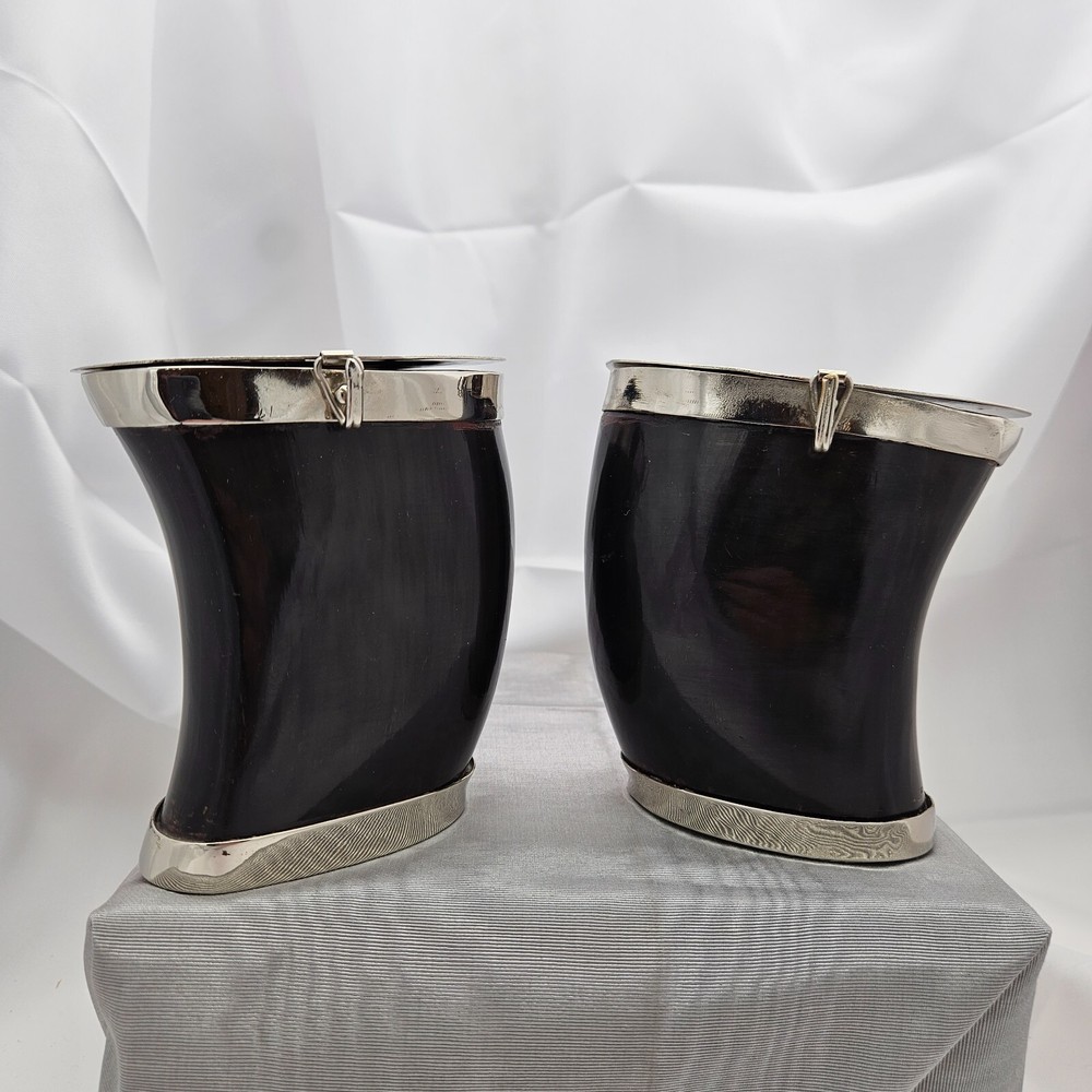 Silver Plate & Natural Horn Container Handcrafted / Hand Made