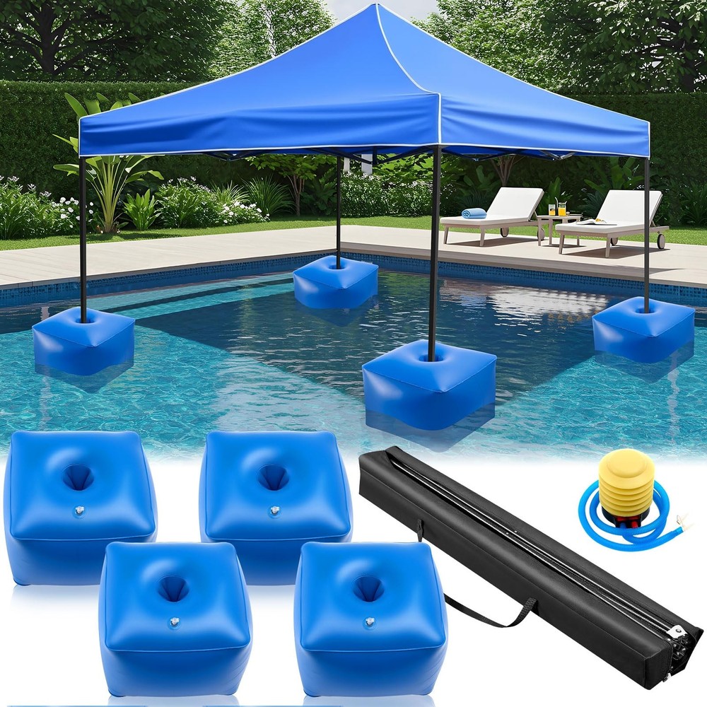 10'× 10' Floating Pool Canopy Set with 4 Pcs Water Canopy Shade Float Kits St...
