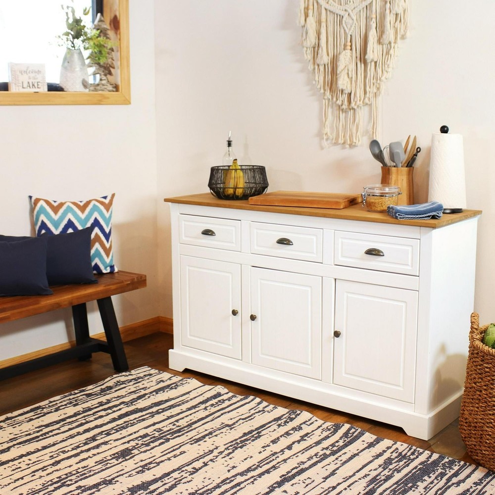 Solid Pine Sideboard With 3 Drawers And 3 Doors - 32 In