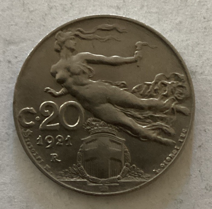 Italy 1921R 20 Centesimi Coin