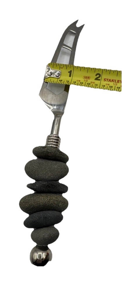 Cheese Knife - Stacked Stone Handle Natural River Rock