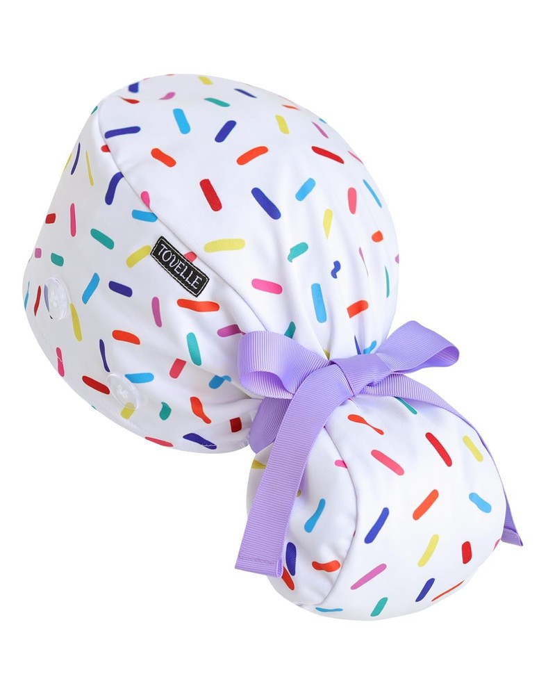Scrub Caps Women Ponytail – Sprinkle White Double-Sided Printed Surgical Hat ...