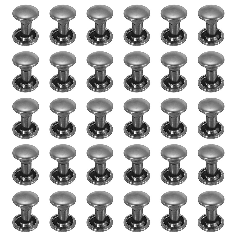 100 Sets Double Cap Leather Rivets, 6x8mm Round Cap Metal Studs, Black