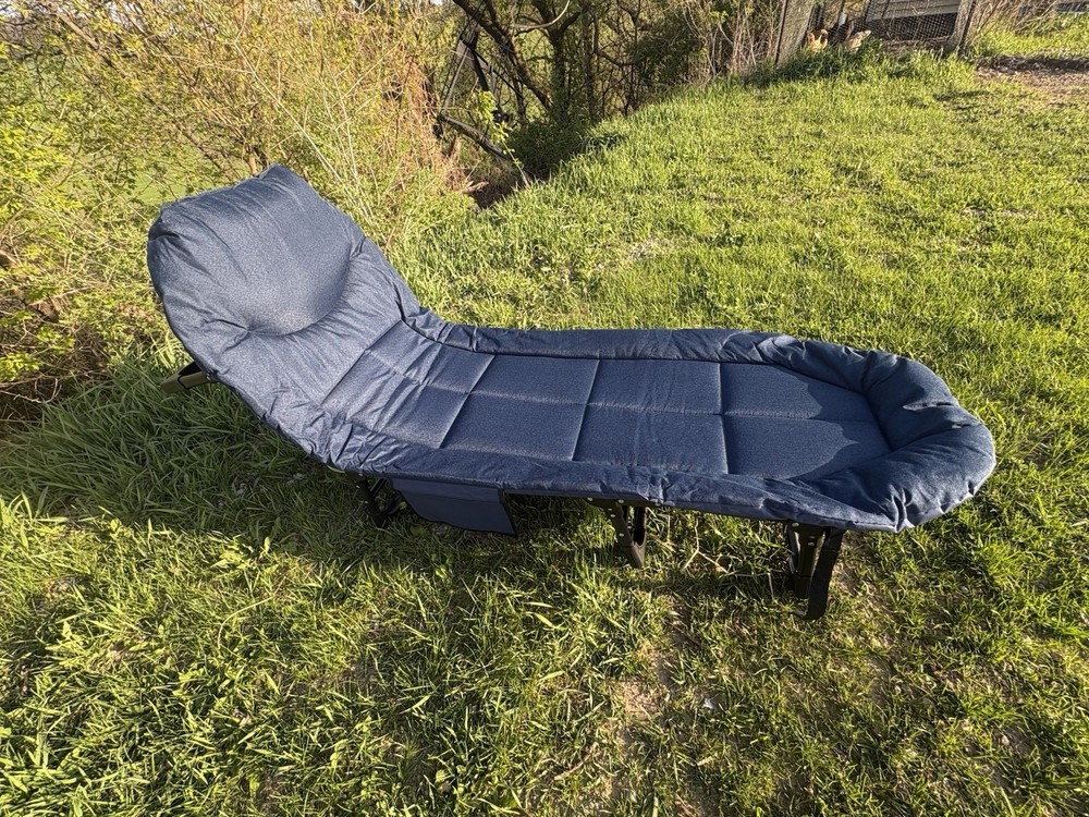Blue Camping Cot For Adults W/ 6 Angle Adjustable Folding Bed, Lightweight
