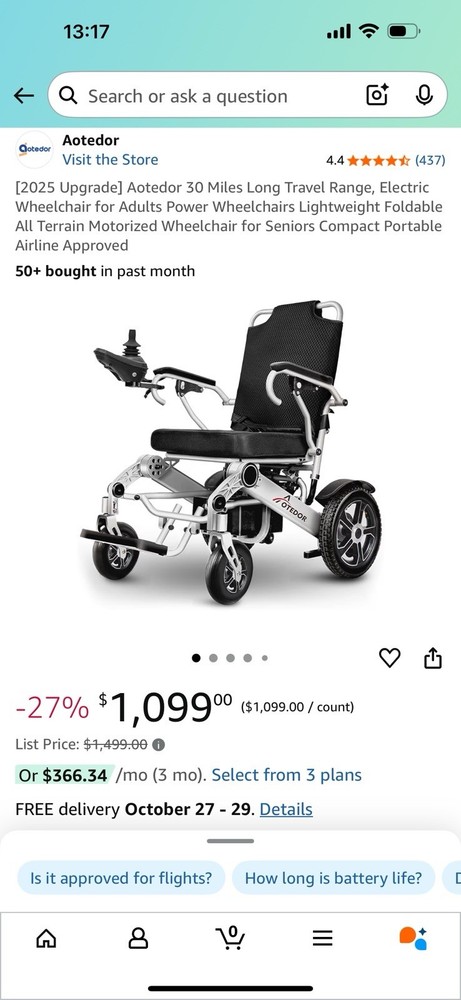 Aotedor Folding Electric Wheelchair