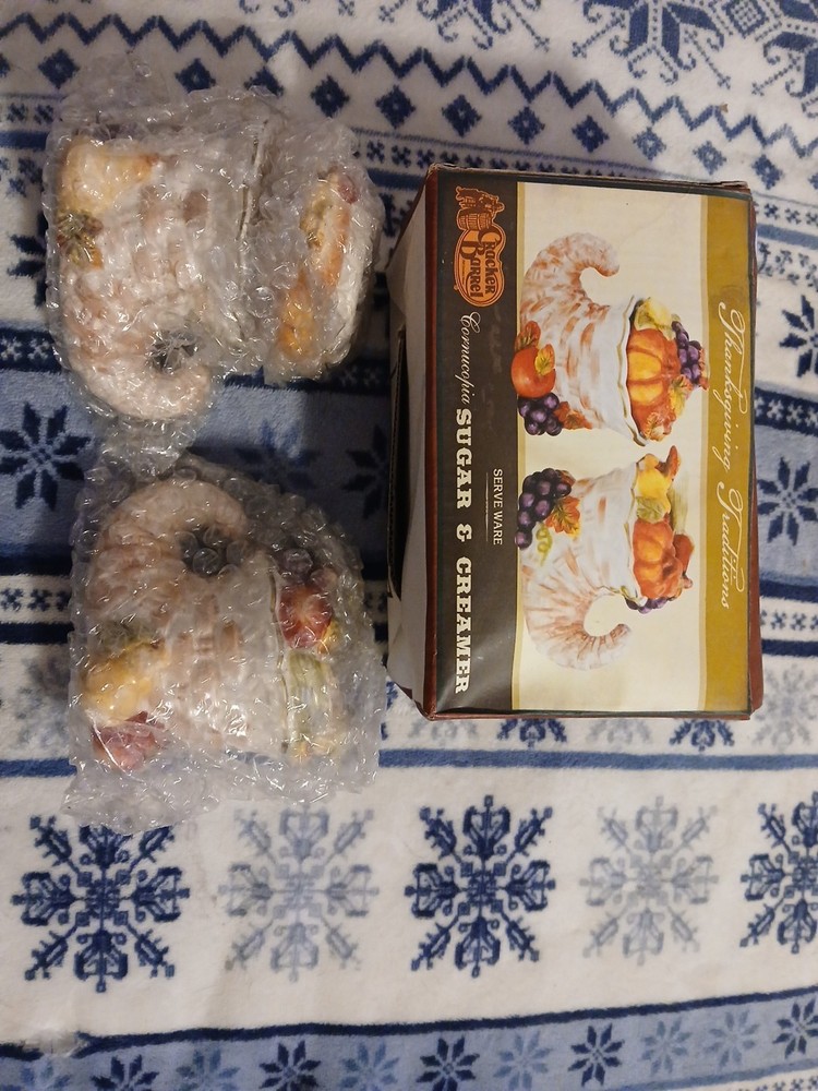 Cracker Barrel Thanksgiving Traditions Cornucopia Sugar & Creamer Set EUC