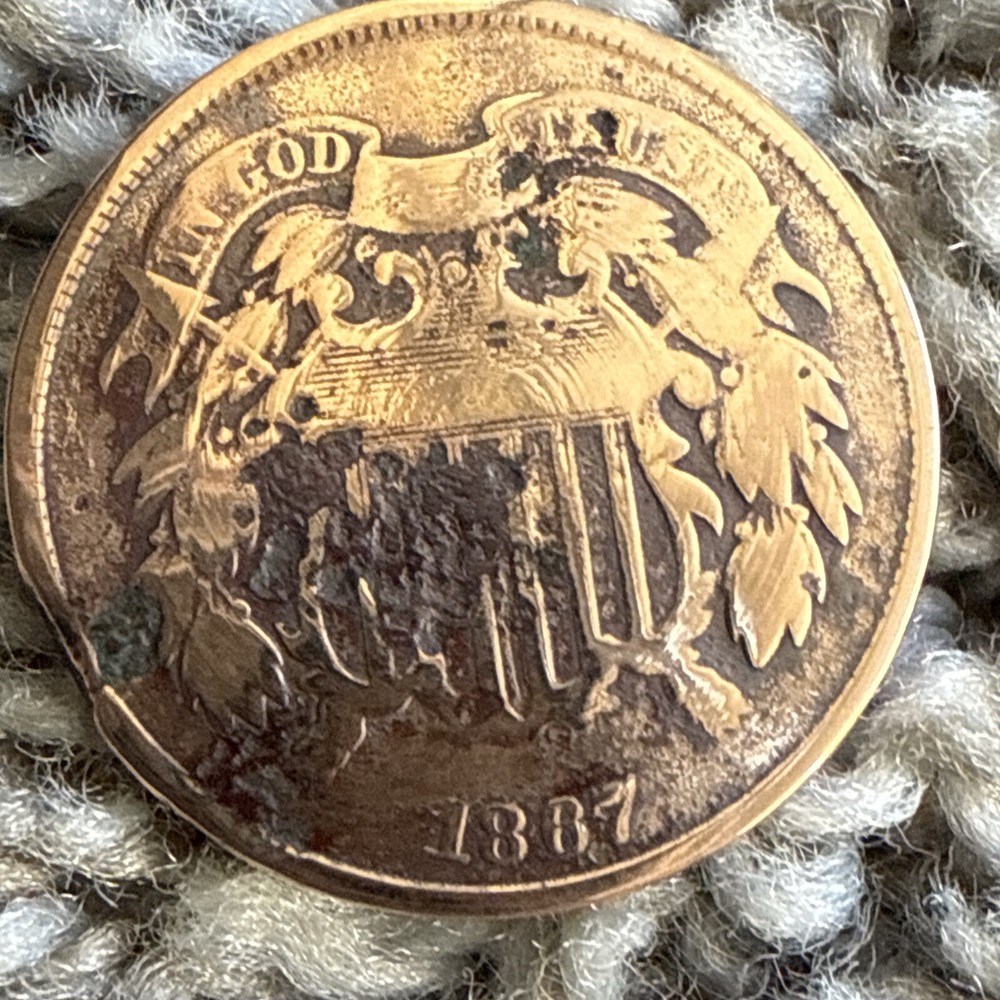 1867 2 Cent Piece Cleaned