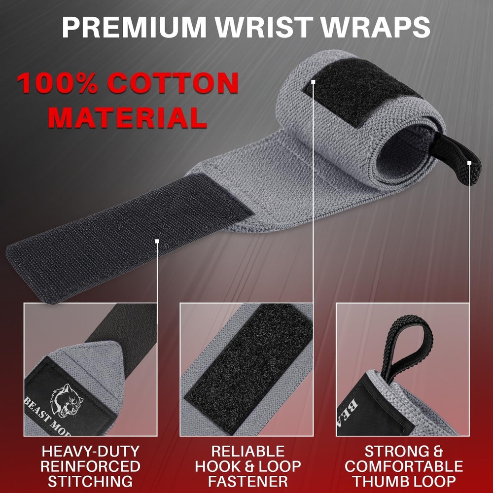 HeavyDuty Weightlifting Wrist Wraps with Thumb Loop for Powerlifting & Training