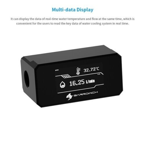 G1/4 Thread 2 Way Water Cooling Flow Meter Indicator Temperature Digital Display