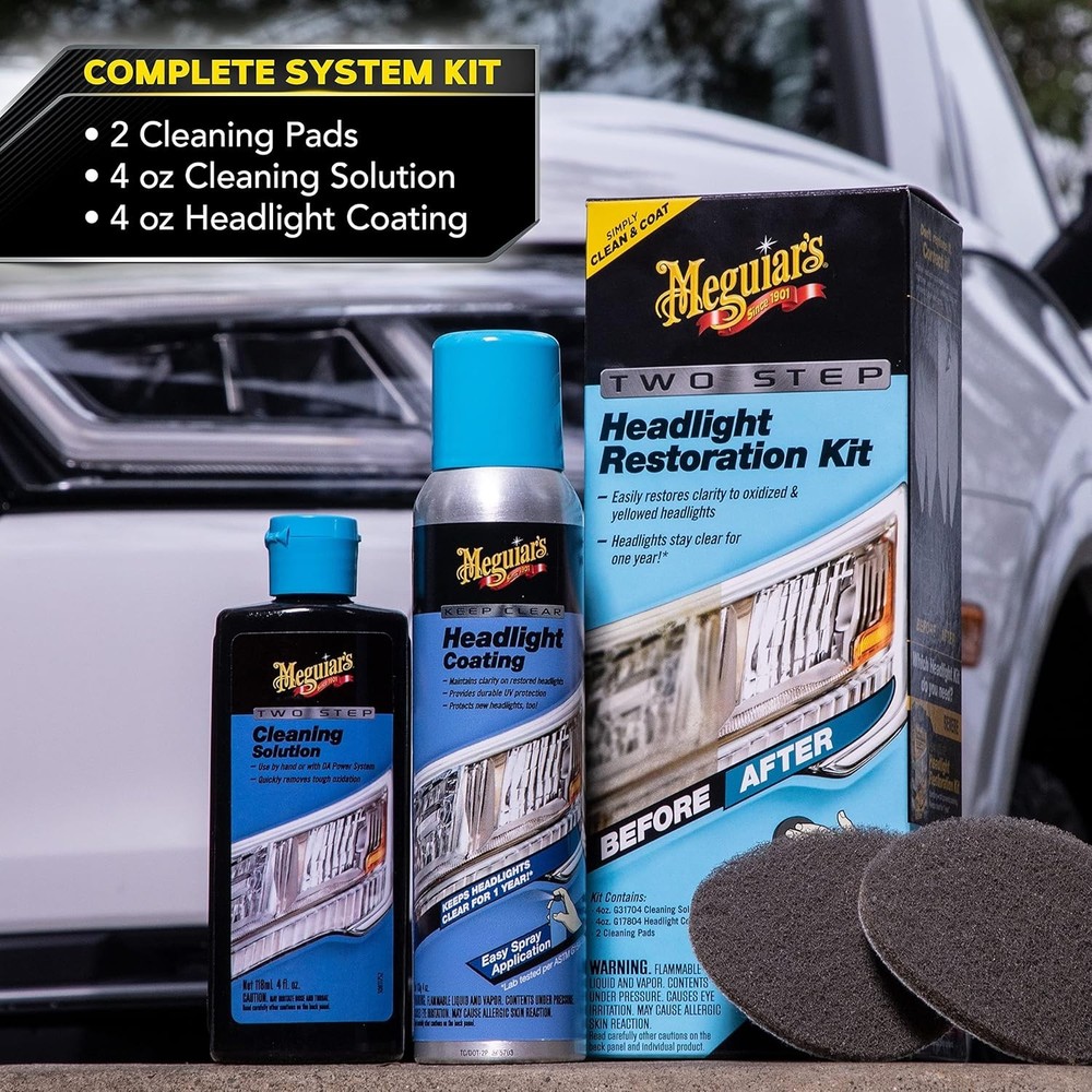 Meguiar's Two Step Headlight Restoration Kit, Clear – Cleaning Solution, 4 Count