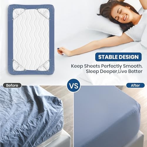 4 PCS Bed Sheet Straps – Adjustable Corner Clips to Keep 4 Pcs (Triangle) White