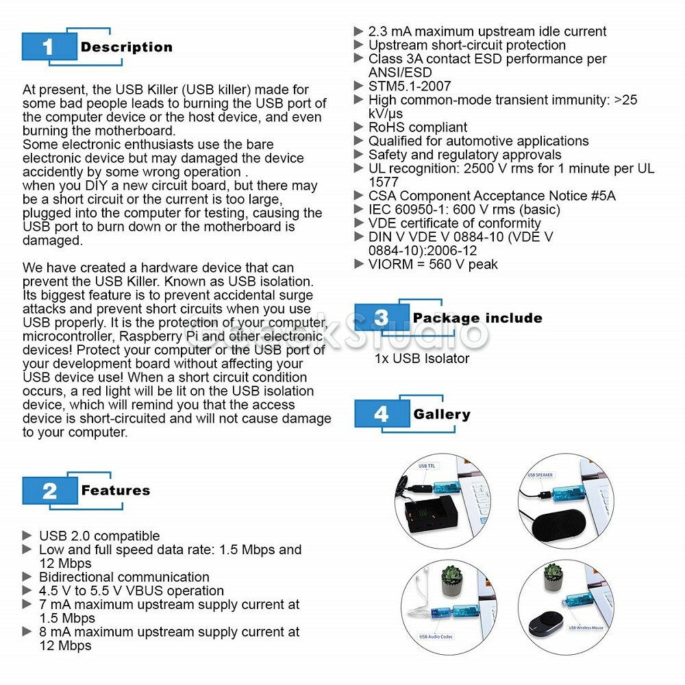 USB Isolator Module Digital Isolation USB to USB Voltage Board Protection