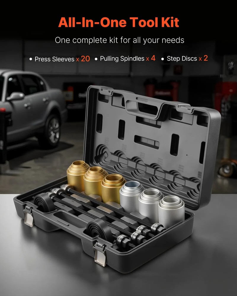 26-Pc Pull & Press Sleeve Kit, Steel Bushing Removal & Install Tools w/Case