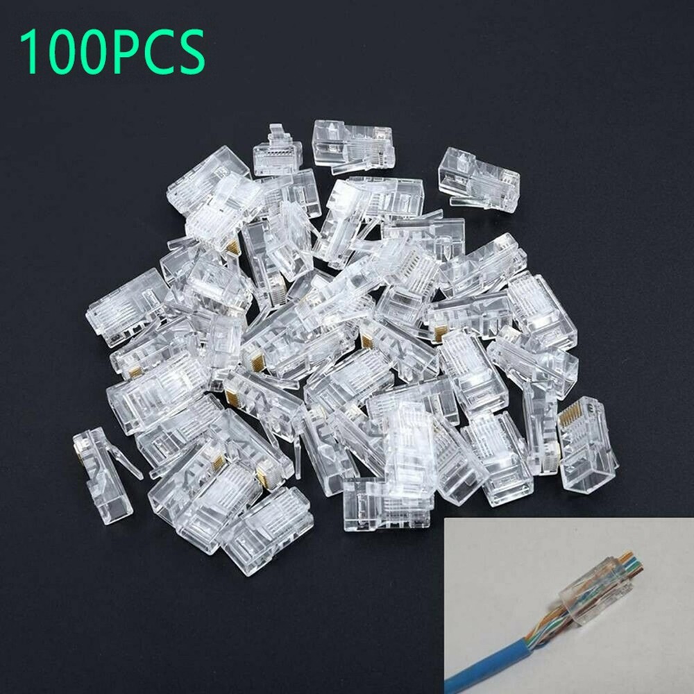 100 Pcs RJ45 Network Shielded Modular Plug CAT5e 8P8C Connector End Pass Through