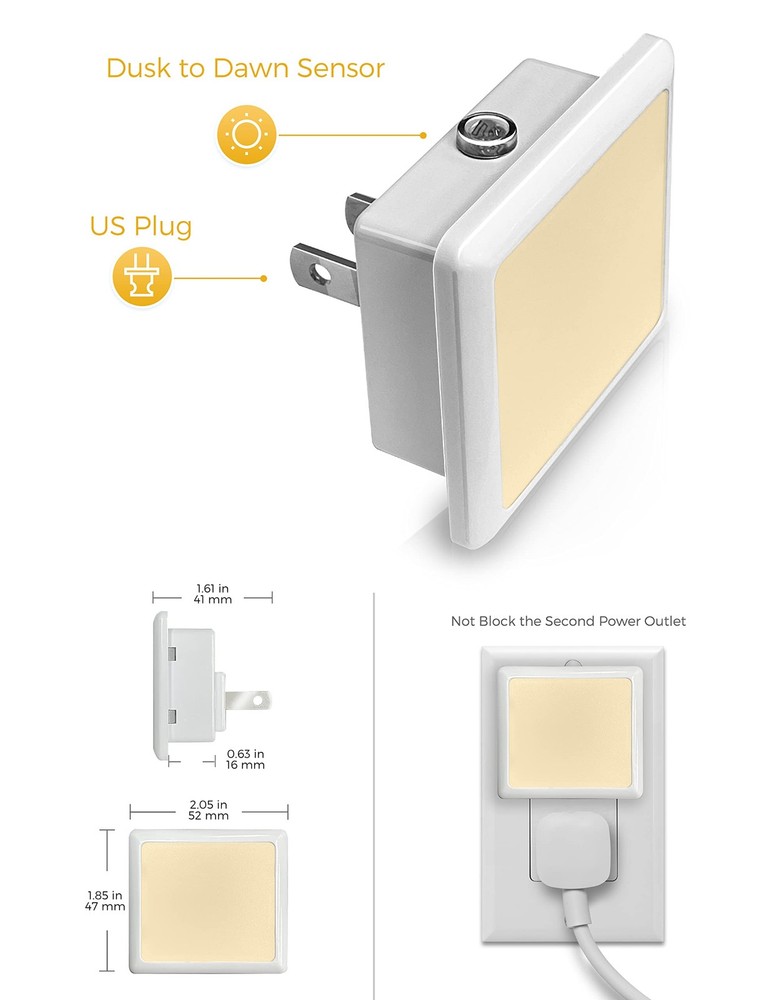 LED Night Lights PlugIn with DusktoDawn Sensor, 3000K Soft White, 6Pack