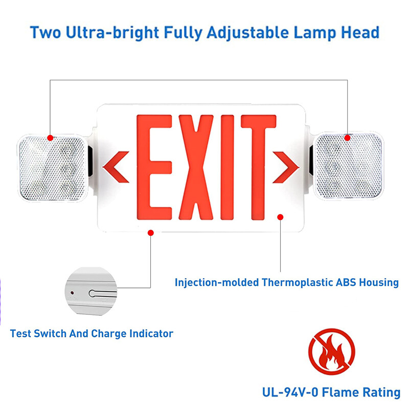 2PACK Exit Sign with Emergency Light Double Side Adjustable Square Head UL 94V-0