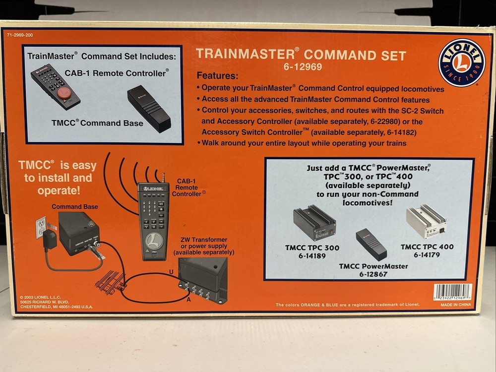 Lionel 6-12969 Trainmaster Command Set Cab-1 Remote & Commander Base.