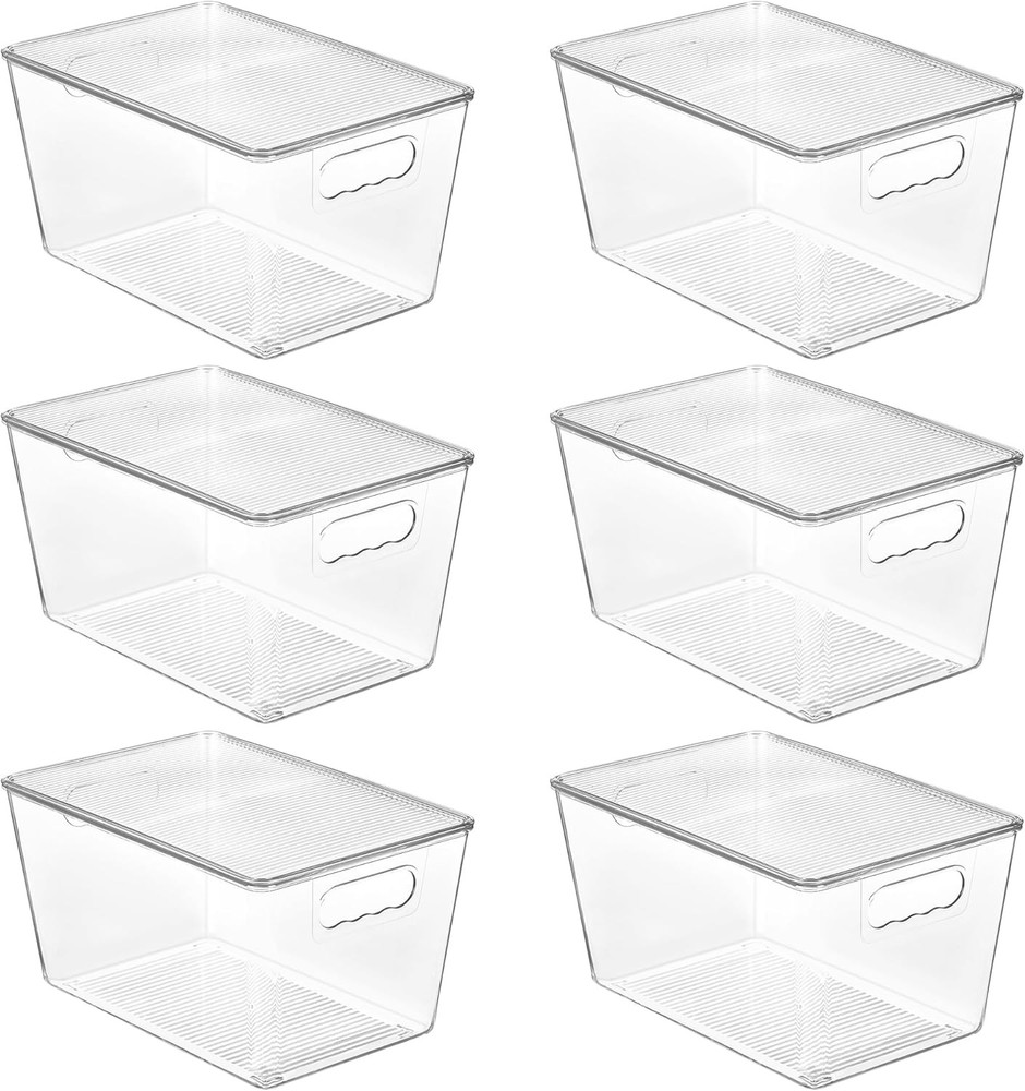 6-Piece Set, Storage Box (with Lid),Large Plastic Storage Container with Handle