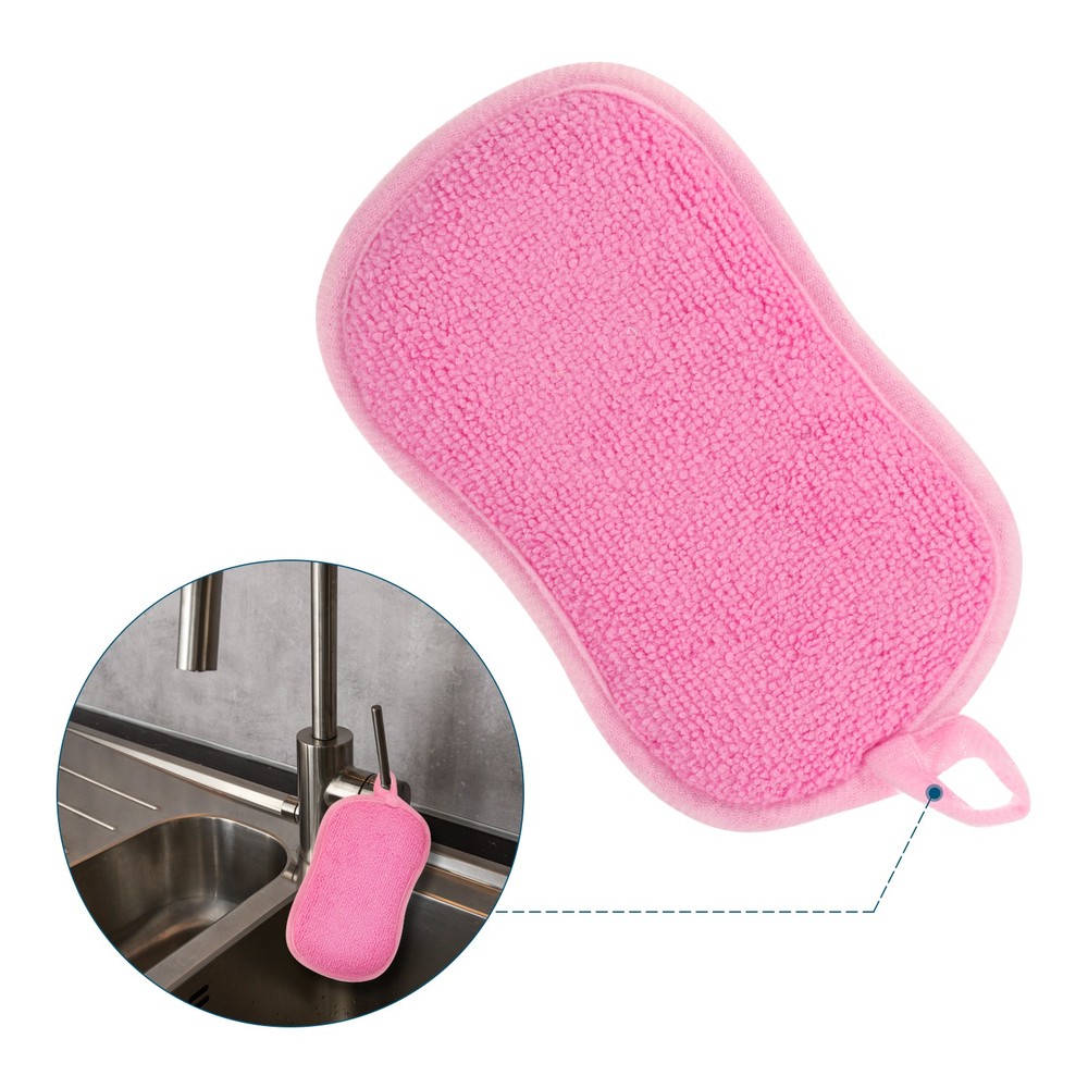 5 Pcs Multipurpose Microfiber Kitchen Dish Sponge Scrubber Pads, Pink