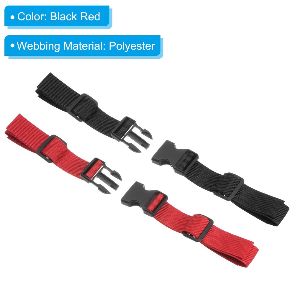 Backpack Chest Strap Set Strap w/ Quick-Release Buckle Black Red, 2Pcs