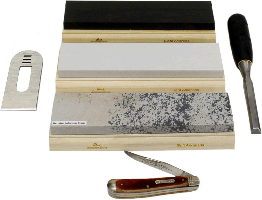 Arkansas Sharpening Stone Set - Wood Mounted 8"