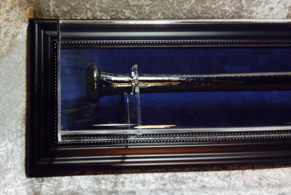 Premium Wall Mount Baseball Bat Display Case,Black frame with blue background
