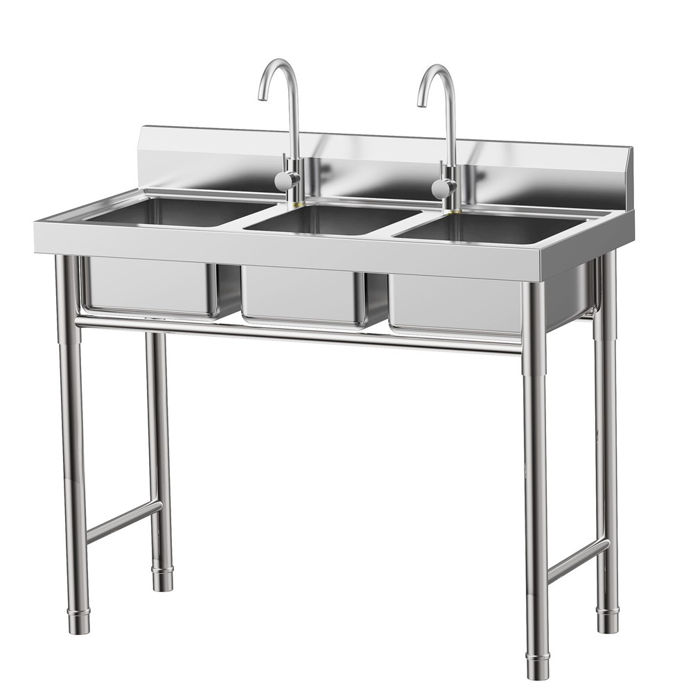 Commercial Stainless Steel 3-Compartment Sink for Efficient Kitchen Cleaning