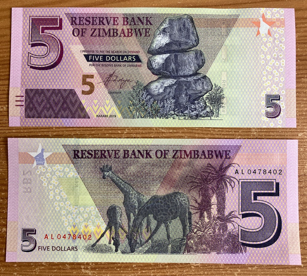 ZIMBABWE - 2019 5 Dollars  UNC Banknote