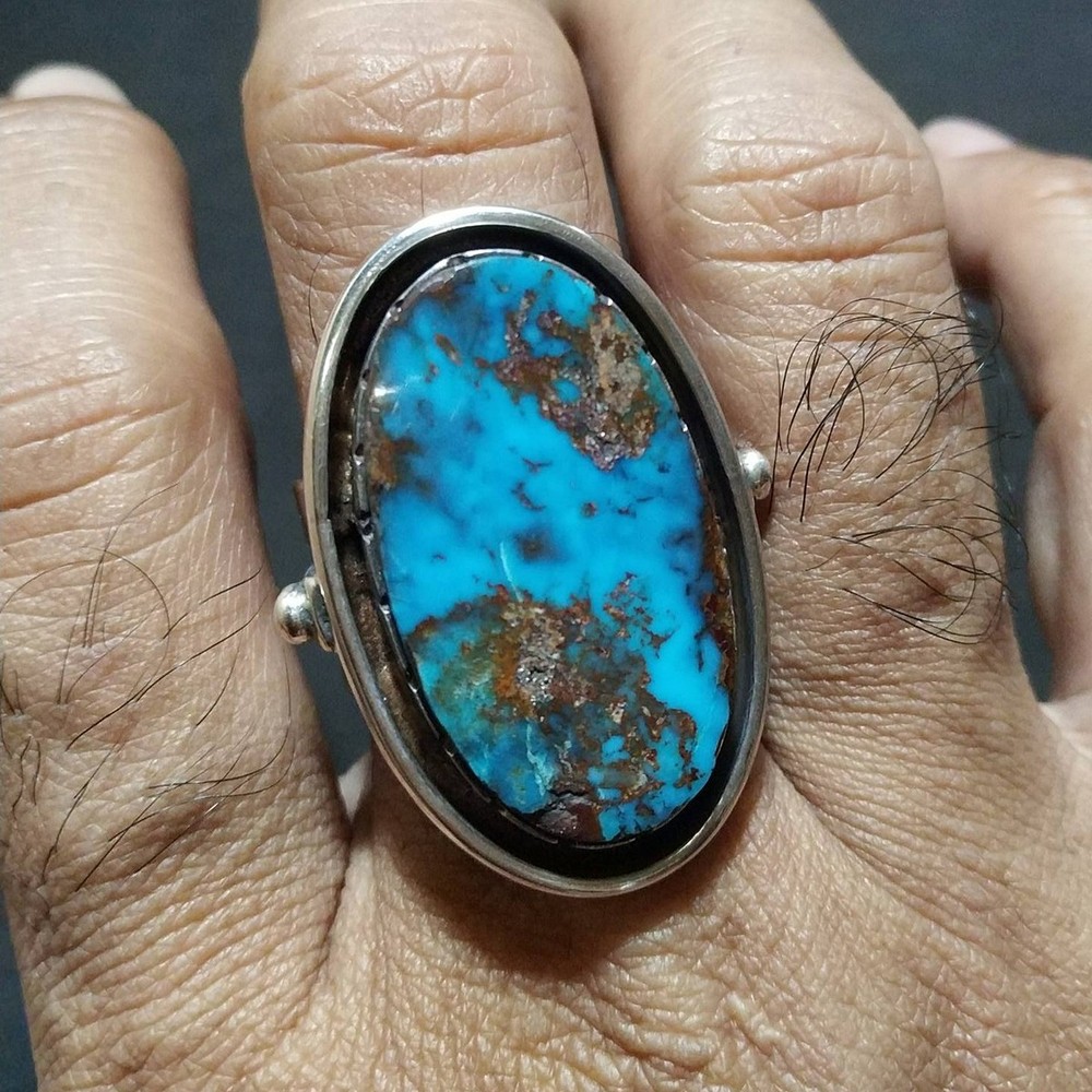 Persian Turquoise Sterling Silver Ring Large Statement Ring Size 11