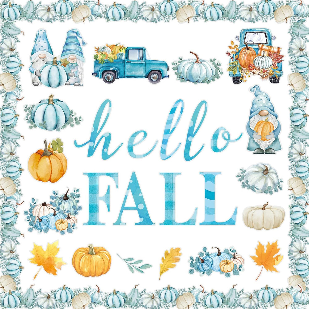 70 Pcs Fall Bulletin Board Set Hello Fall Classroom Decorations Blue Watercolor