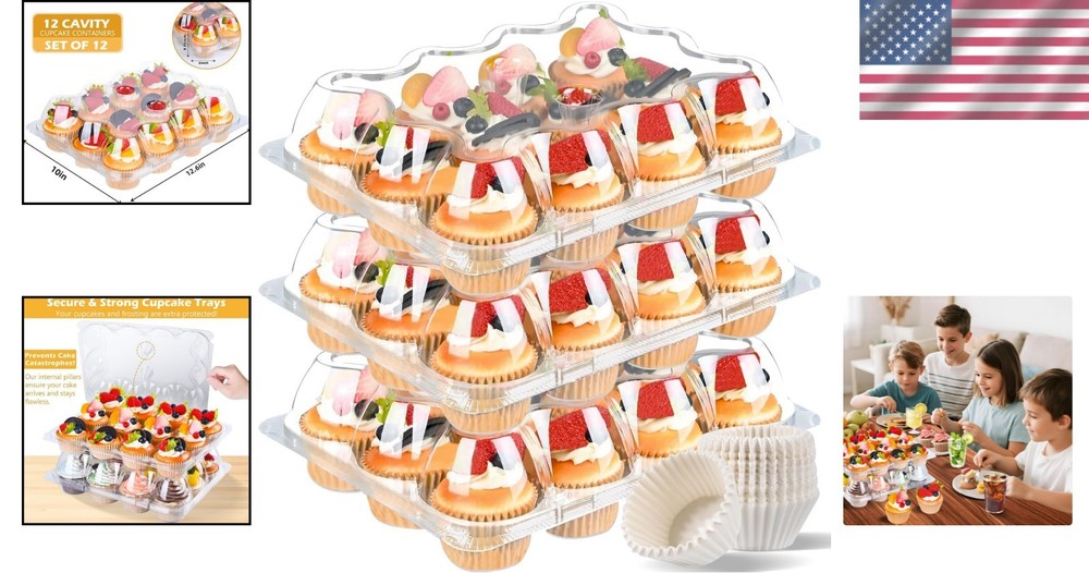 12-Count Cupcake Holders with Secure Locking Dome Lid for Safe Transport