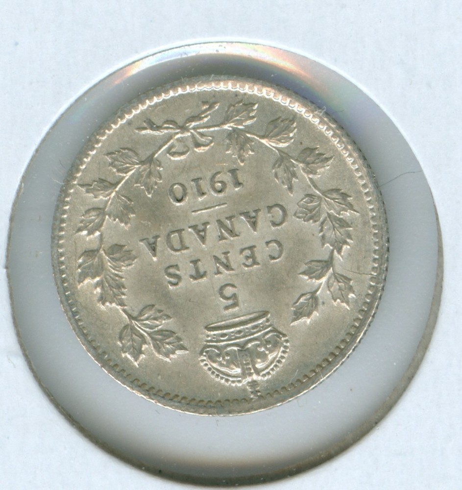CANADA 1910 FIVE CENT SILVER --ALMOST UNCIRCULATED