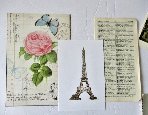 Handmade Junk Journal FOLIO Pocket Folder, "PARIS" 14 pieces