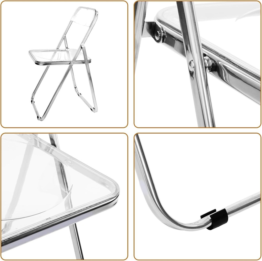 2 Pcs Acrylic Folding Chairs Clear Transparent Stackable Dining Chairs Modern