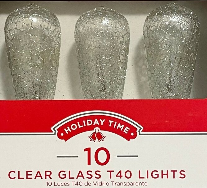 10 Holiday Time Clear Edison Style Crackle Glass T40 String Lights - NEW