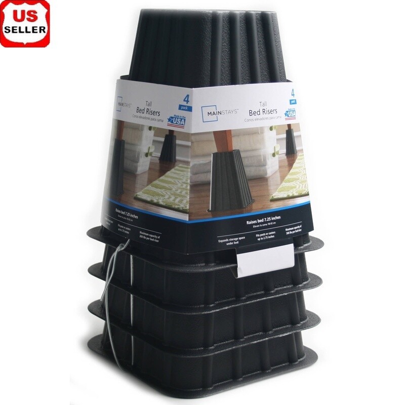 Tall Bed Risers 4-Pack Heavy Duty Plastic Underbed Storage Max Capacity 300lbs
