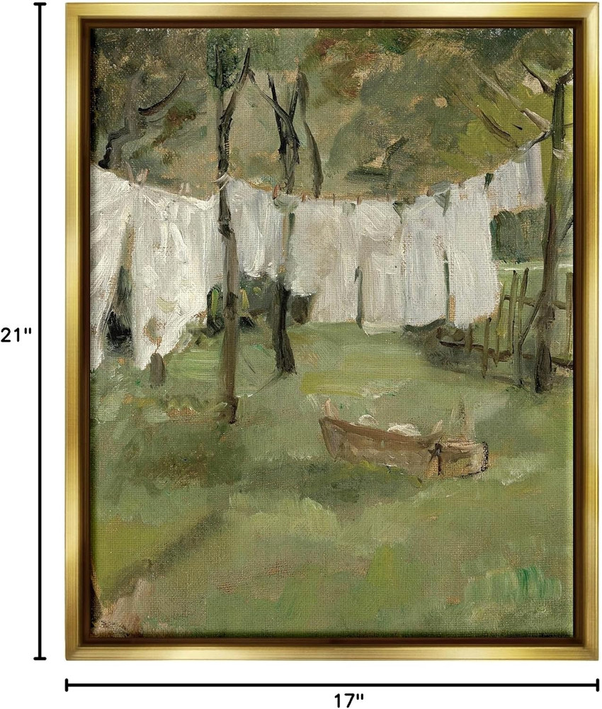 Classic Floating Framed Wall Art - Clothesline Yard Scene Decor
