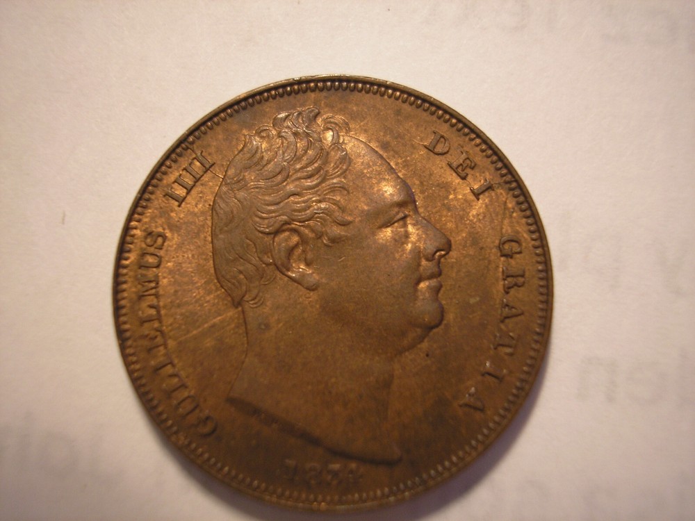 1834 British Farthing, King William IV, KM# 705, UK