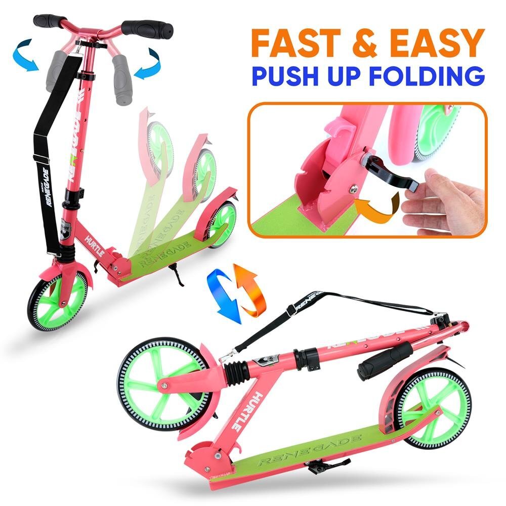 Hurtle Adjustable Lightweight and Foldable Kick Scooter High Impact Wheels Pink