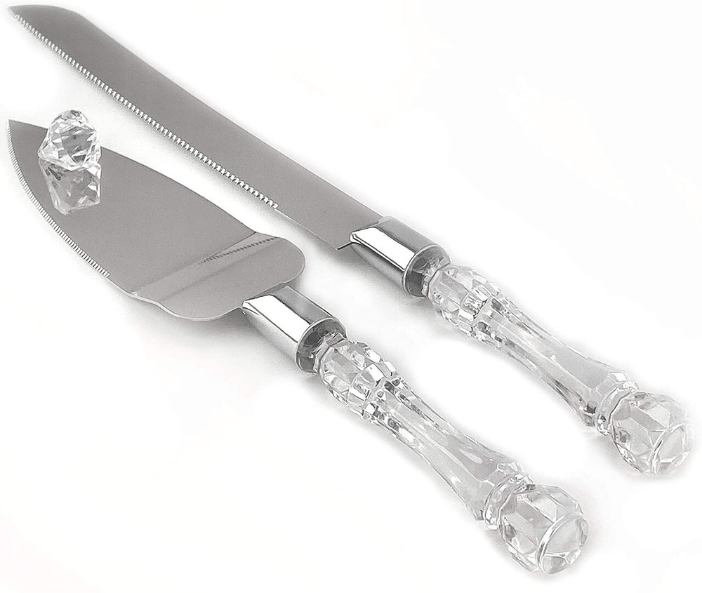 Cutting Cake Knife Silver Blade Cake Server Set Wedding Anniversary Engagement