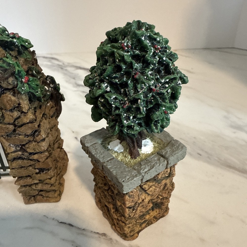 Dept 56 Stone Corner Posts with Holly Tree and Stone Archway Accessory #52648