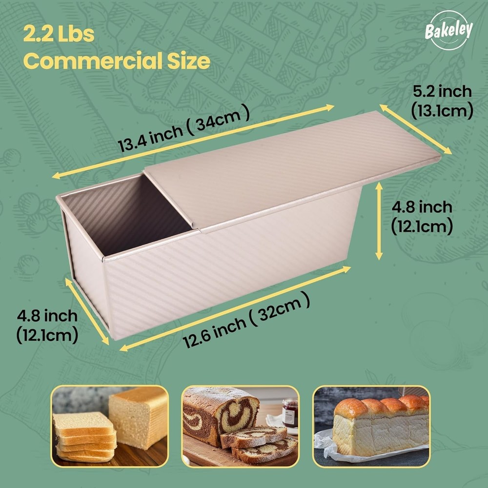 Versatile 2.2Lb Pullman Loaf Pan with Lid - Create Perfect Bread & Cakes