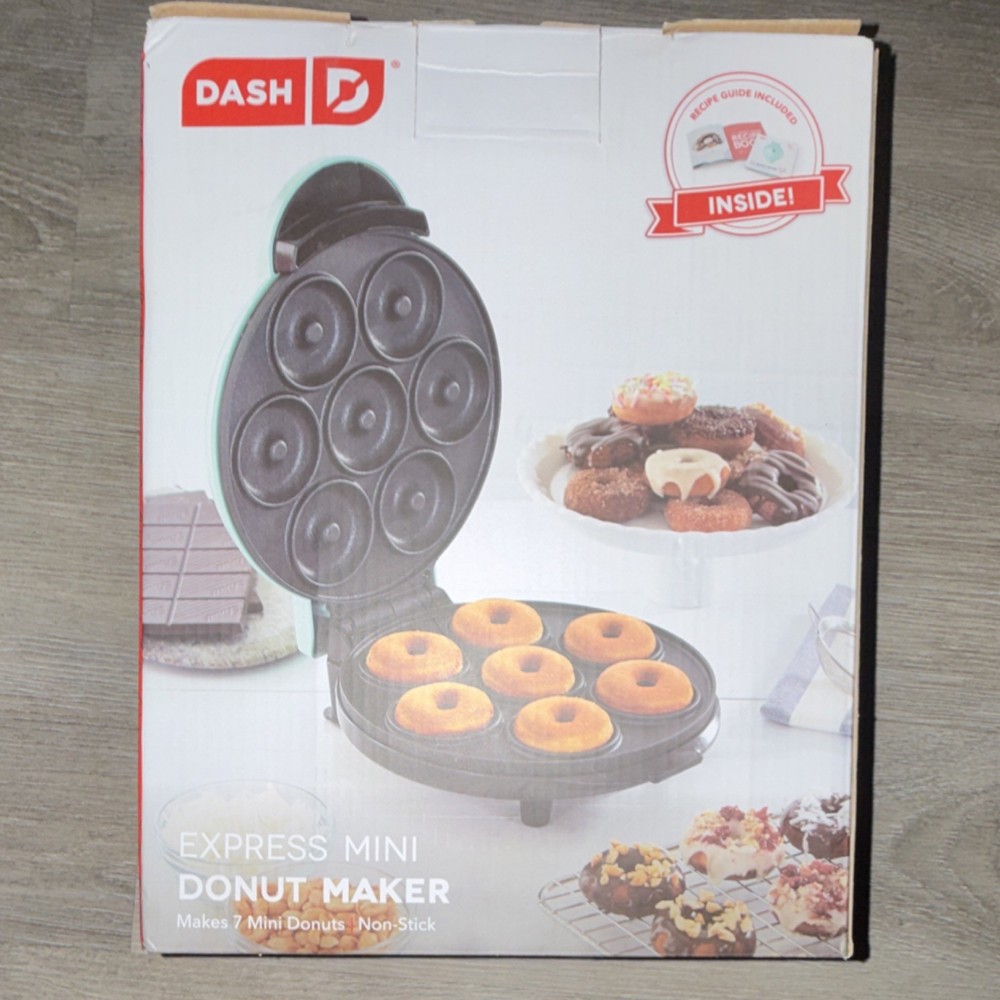 DASH Express Mini Donut Maker Non-Stick Aqua 7 Donuts Quick & Easy
