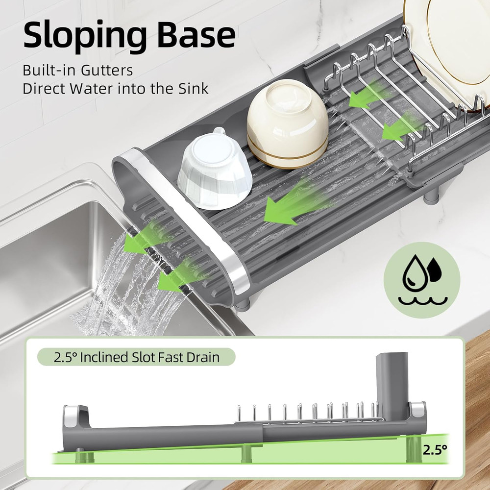 Small Dish Drying Rack, Mini Expandable Compact Dish Rack, Slim Extendable Stain