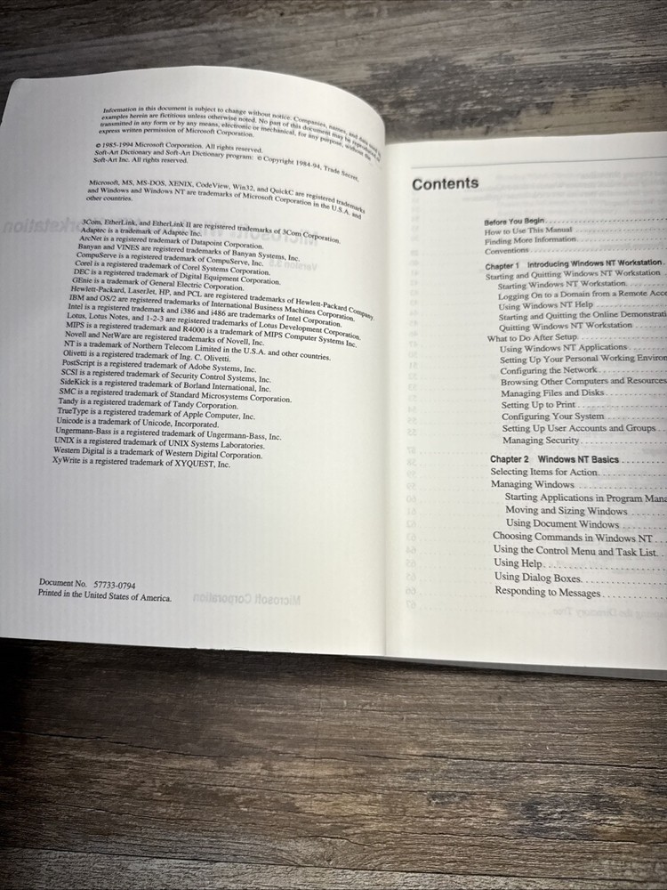 Microsoft Windows NT Workstation System Guide Version 3.5 Manual 1994 Vintage-VG