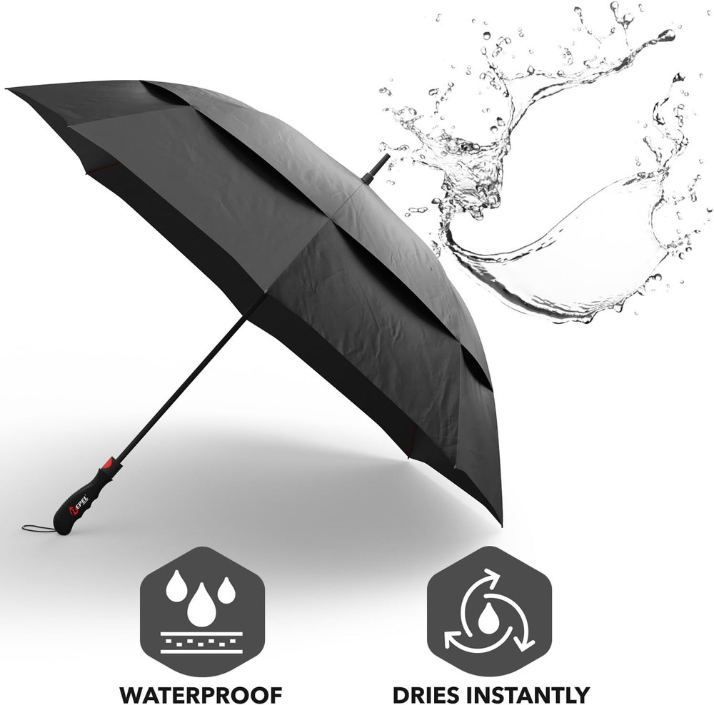 Extra Large Windproof Golf Umbrella - 60" Wide Vented Double Canopy